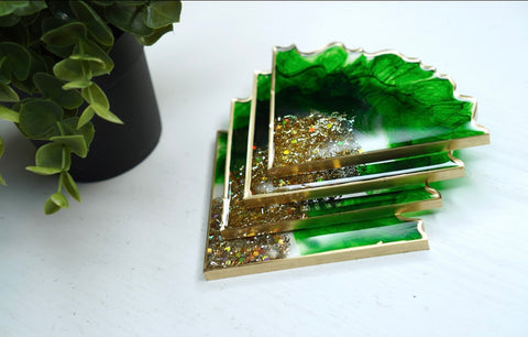 Green & Gold Geode Premium Coasters