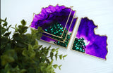 Purple, Green & Gold Geode Premium Coasters