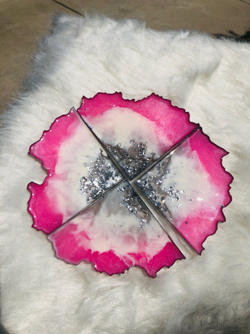 Pink White & Silver Coasters